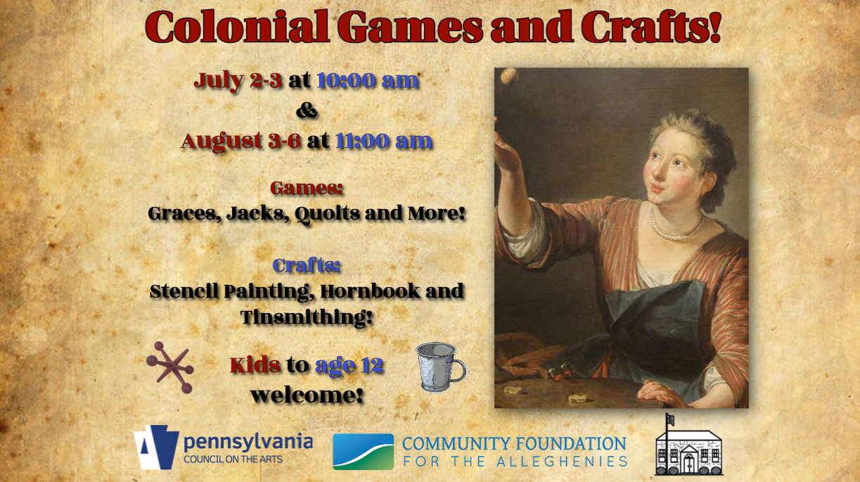 advertisement for colonial crafts games showing a girl laying jacks